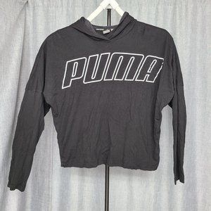 Puma Women's Hooded Crop Top Long Sleeve Black & White Size Large